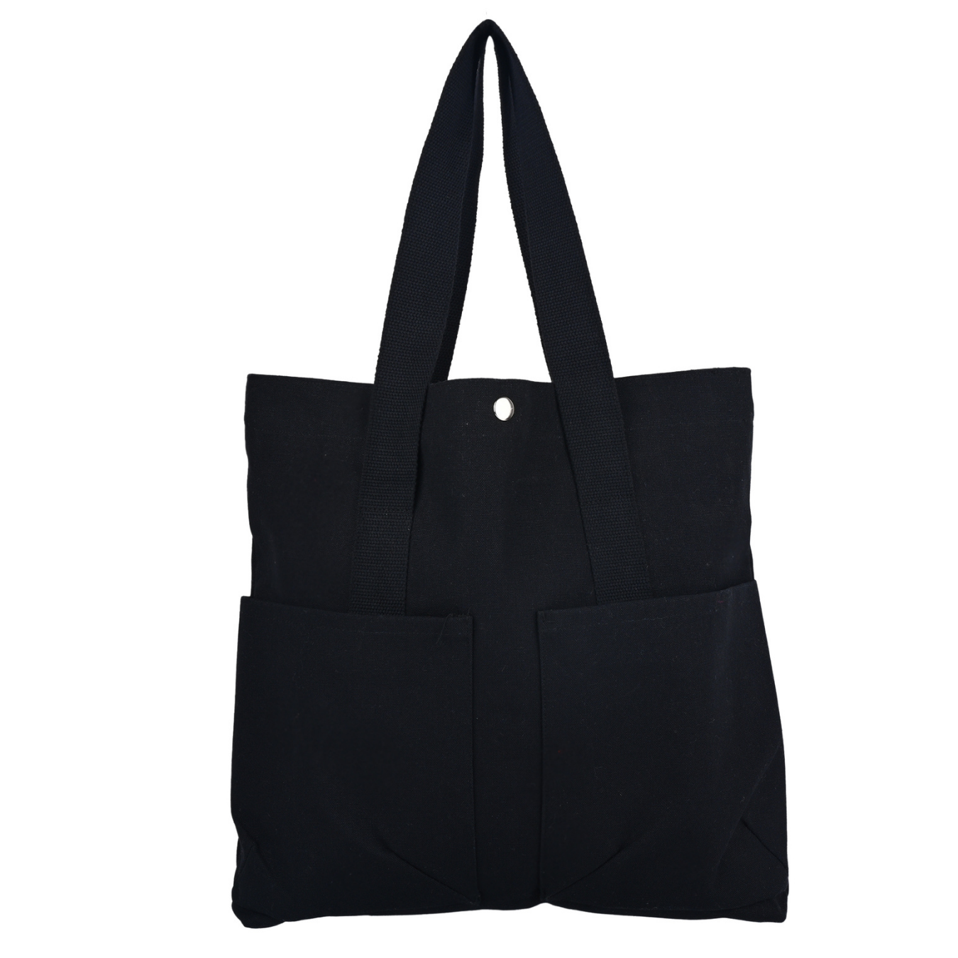 Black tote bag with two front pockets on a white background PT-TRO-BLK