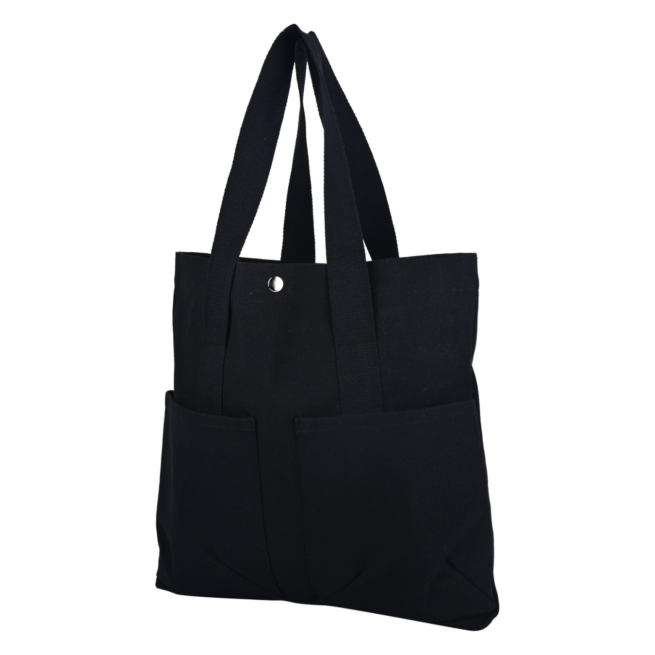Black tote bag with two front pockets on a white background PT-TRO-BLK