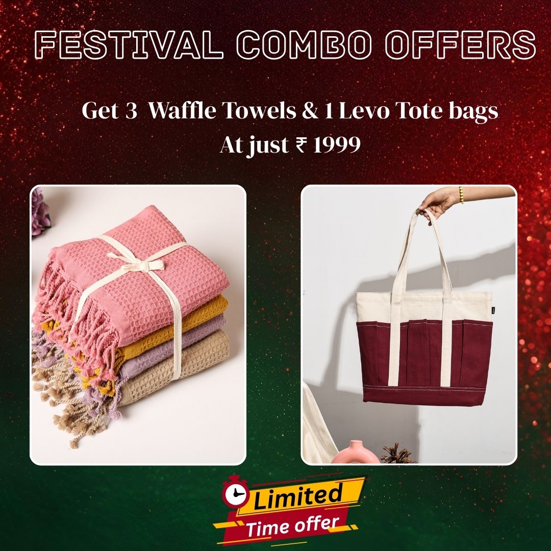 Buy 3 Waffle Towels, Get LEVO Tote for just ₹600