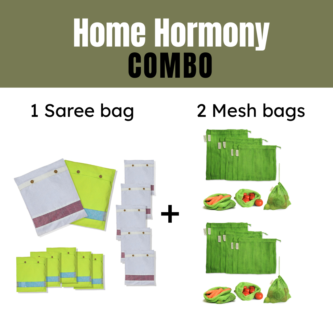 NECAVU Home Harmony Pack | 1 Set Saree Bags (Pack of 6) & 2 Sets Mesh Bags (Pack of 6 Each) | Wardrobe Organizer & Travel Storage