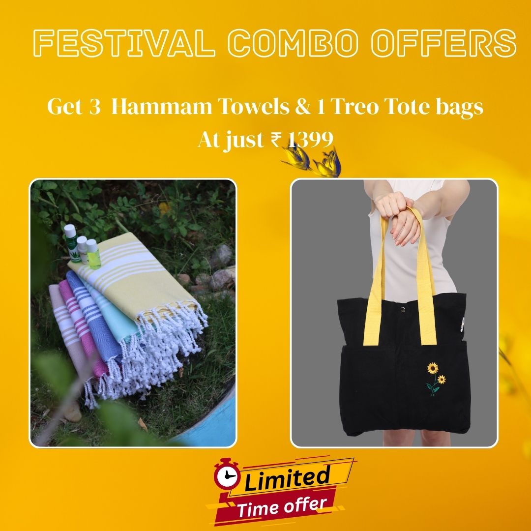 Buy 3 Hammam Towels, Get TREO Tote for just ₹400