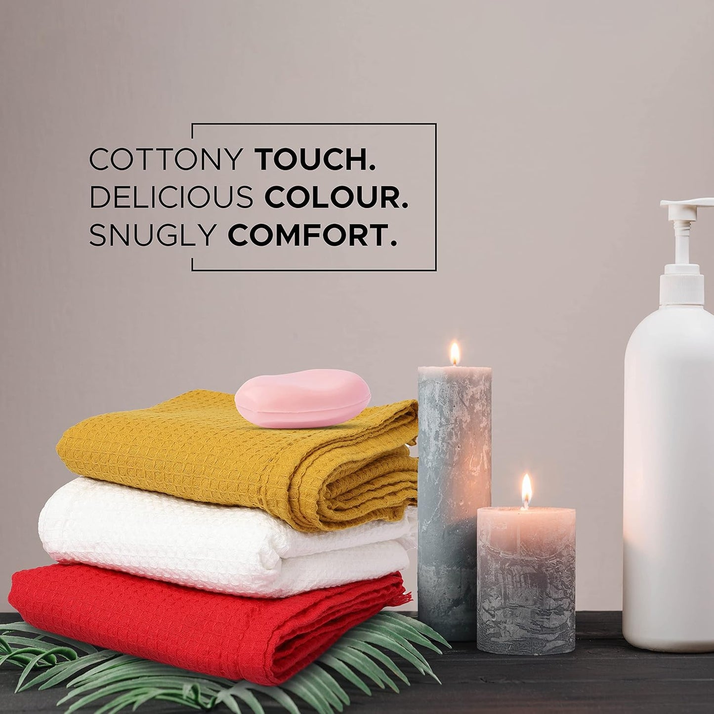 PATVY Bath Towels - 100% Cotton Waffle Weave Large Size Towels (75 x 150cm) - Quick Absorption &Faster Drying Bath Towel for Women & Men (Pack of 1, Mustard Yellow)