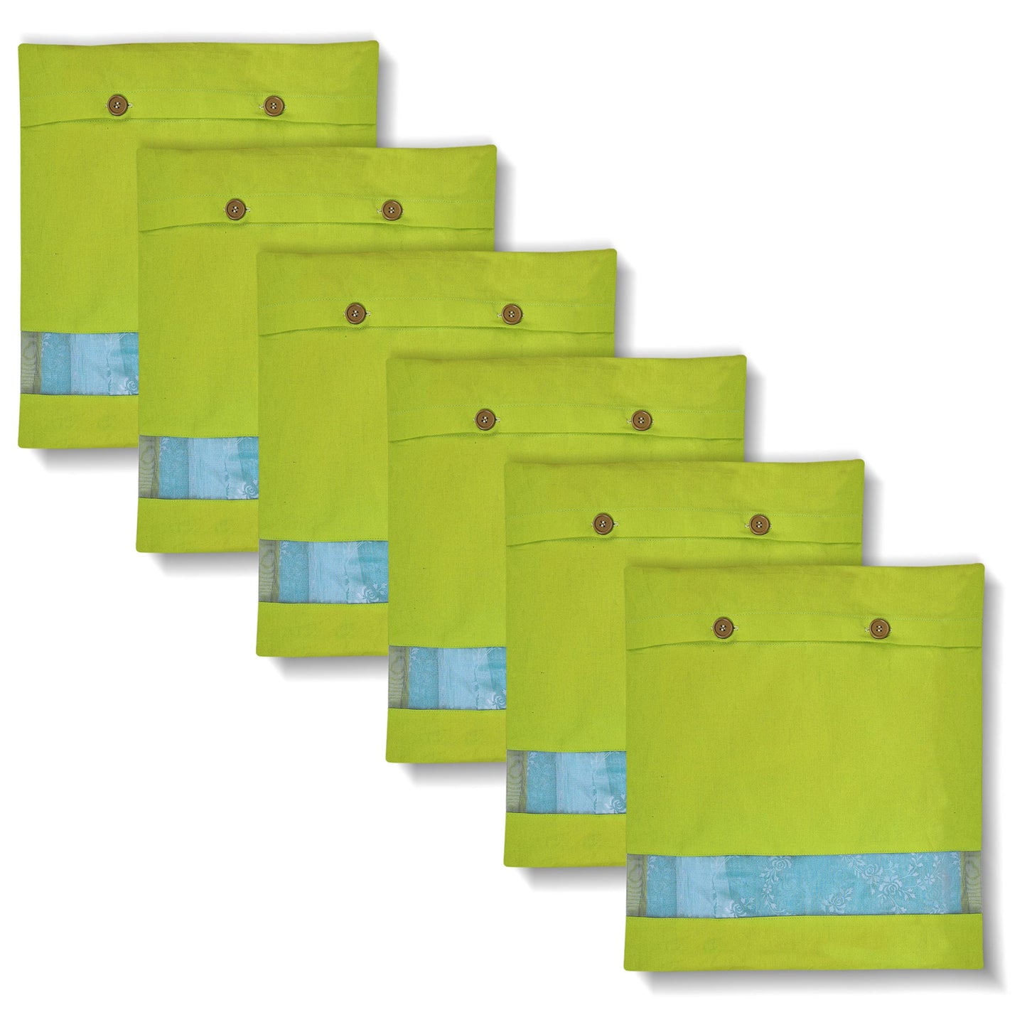 NECAVU set of 12 cotton saree covers for storage | cotton saree bags storage with transparent mesh window | Eco-friendly and reusable saree bags for wardrobe (Off-White(6) + Green(6))