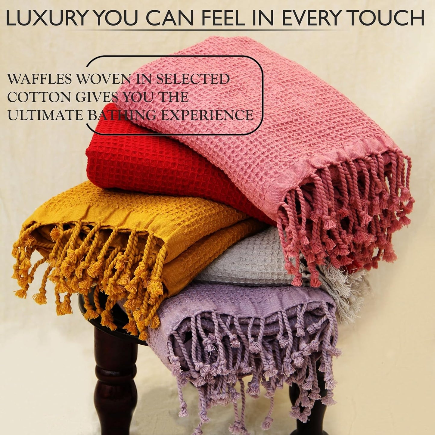 PATVY Bath Towels - 100% Cotton Waffle Weave Large Size Towels (75 x 150cm) - Quick Absorption &Faster Drying Bath Towel for Women & Men (Pack of 1, Mustard Yellow)