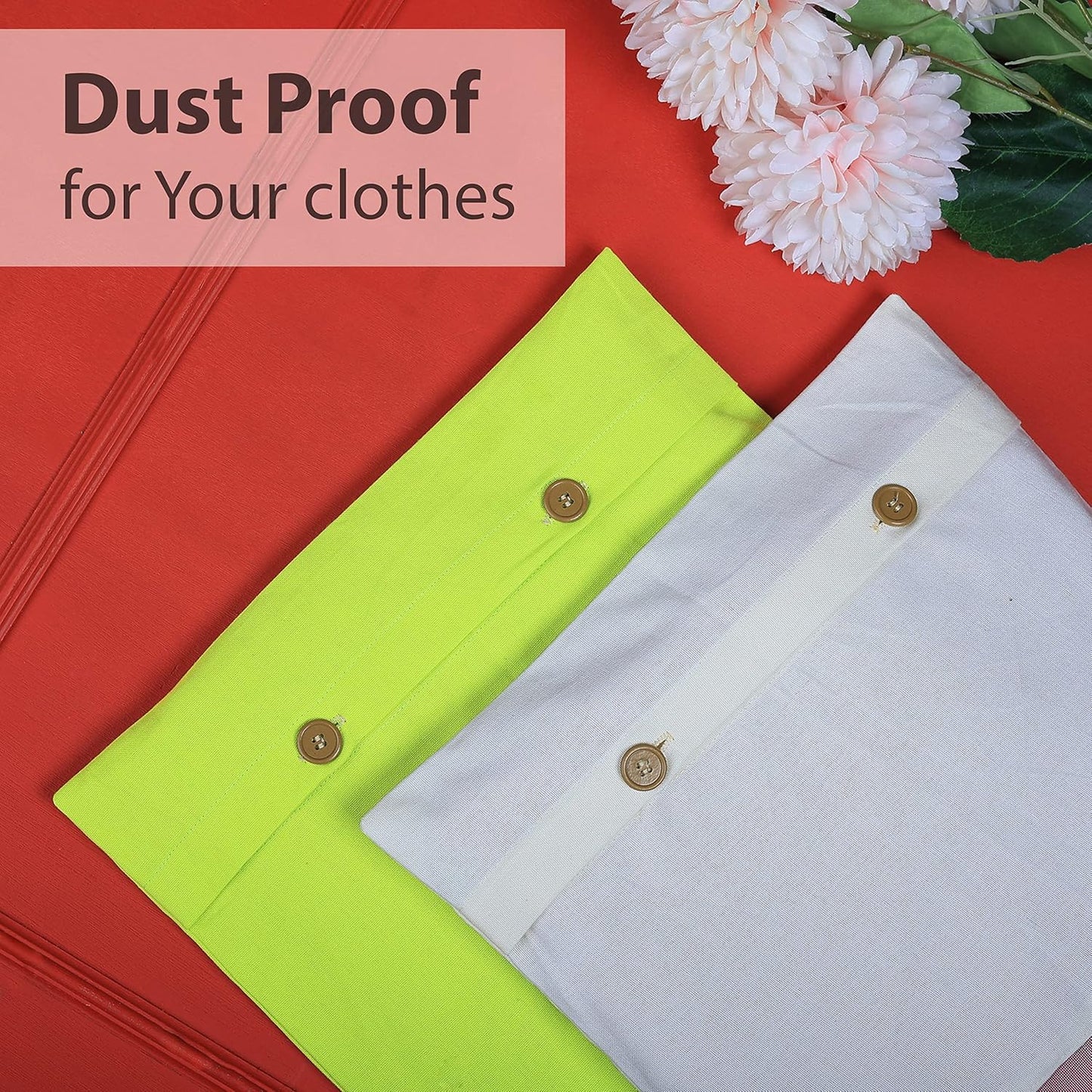 NECAVU set of 12 cotton saree covers for storage | cotton saree bags storage with transparent mesh window | Eco-friendly and reusable saree bags for wardrobe (Off-White(6) + Green(6))