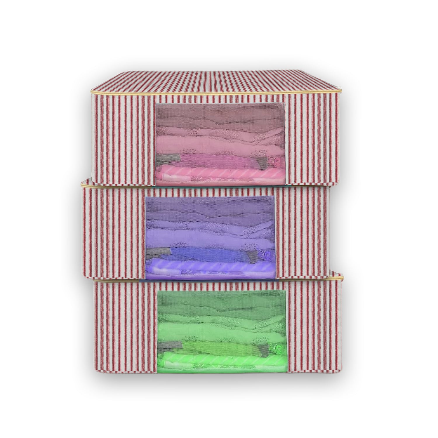 Stackable storage bins with striped design on a white background
SKU: NC-SRO-RED