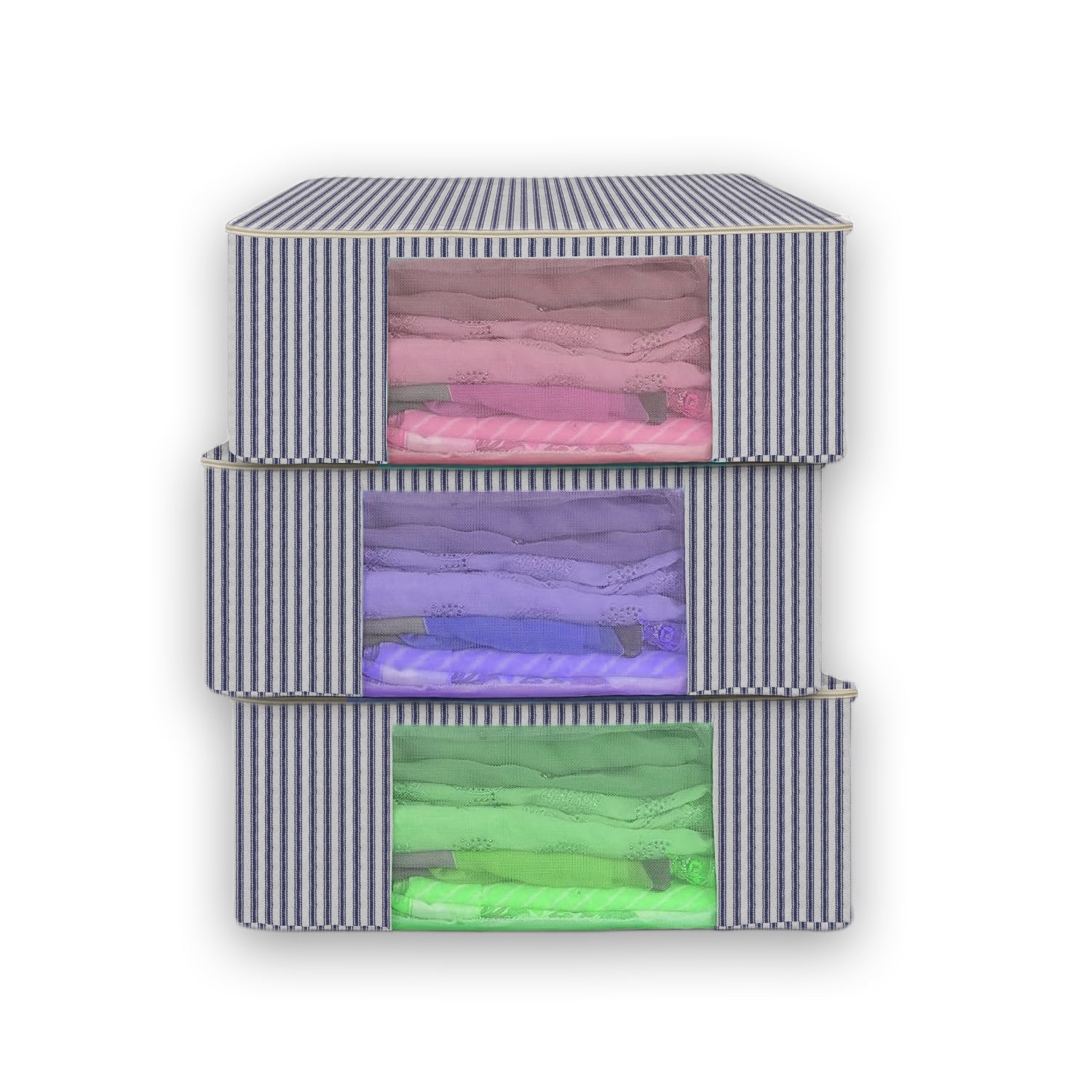 Stackable storage bins with striped design on a white background
SKU: NC-SRO-BLU