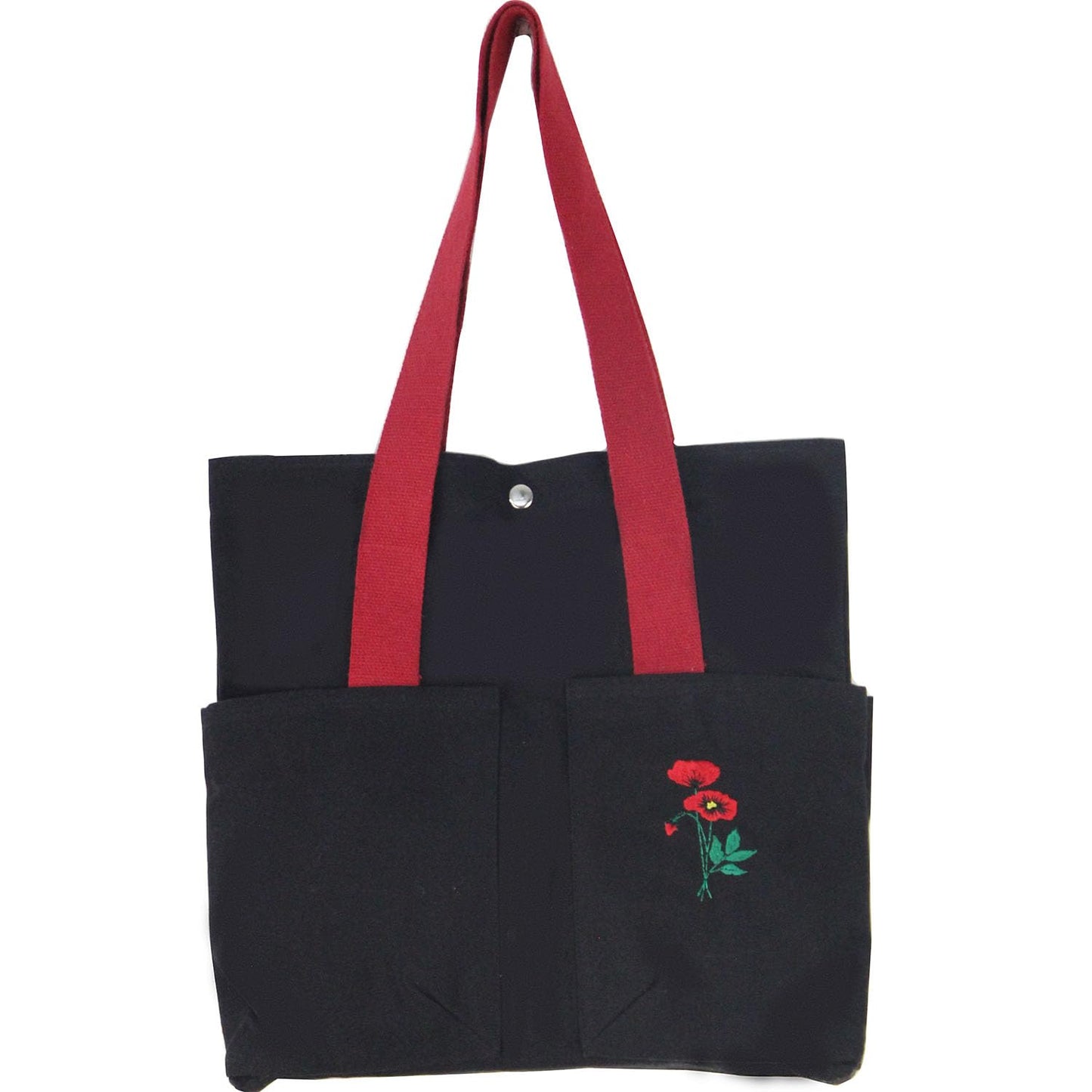 Image of Necavu cotton tote bag,red flower bag variant,front view
