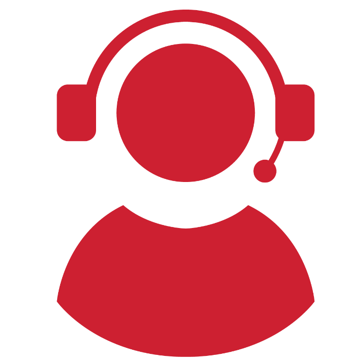 Red icon of a person wearing a headset on a white background