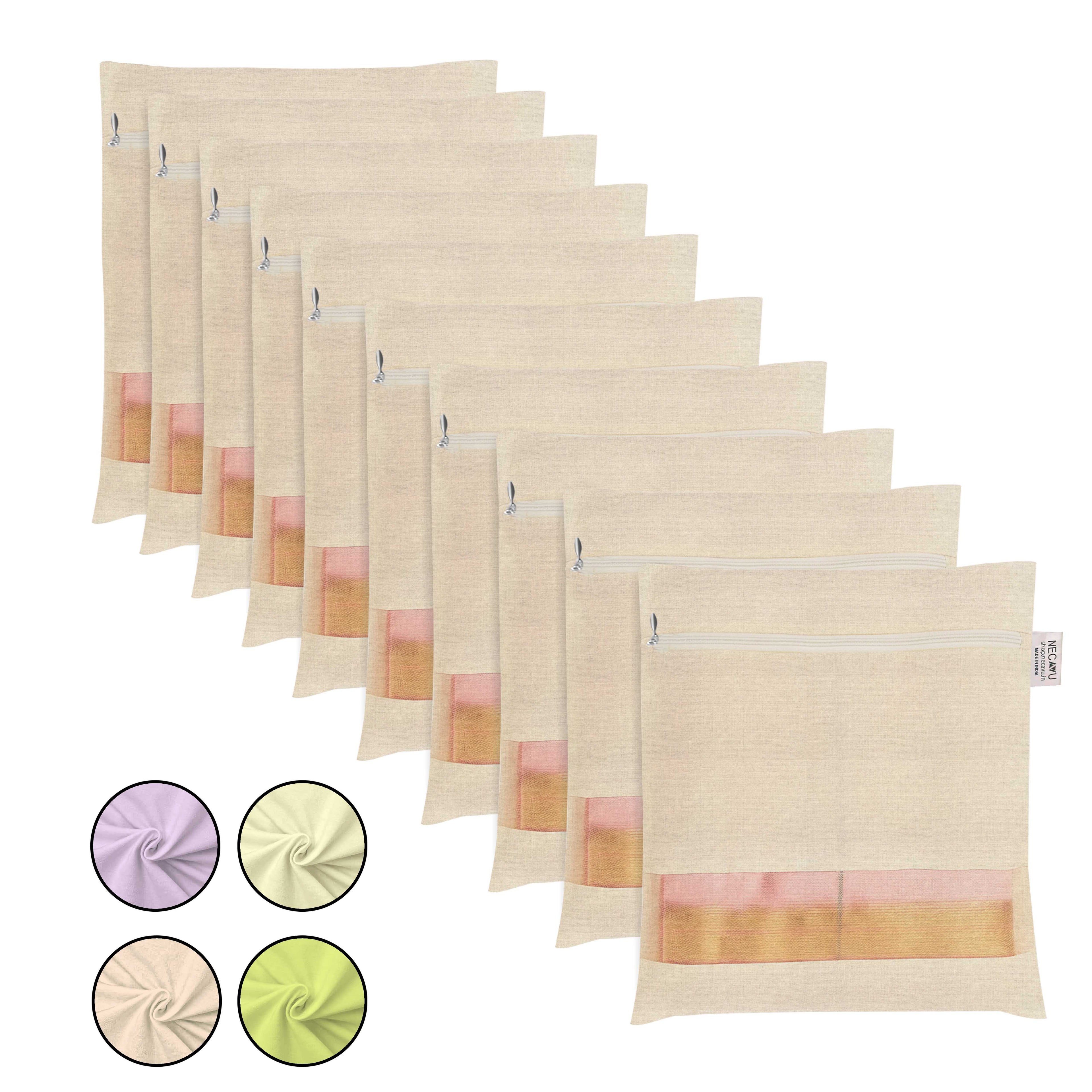 Set of Natural color saree storage bags with transparent mesh  on a white background (NC-SRZ-NRL)