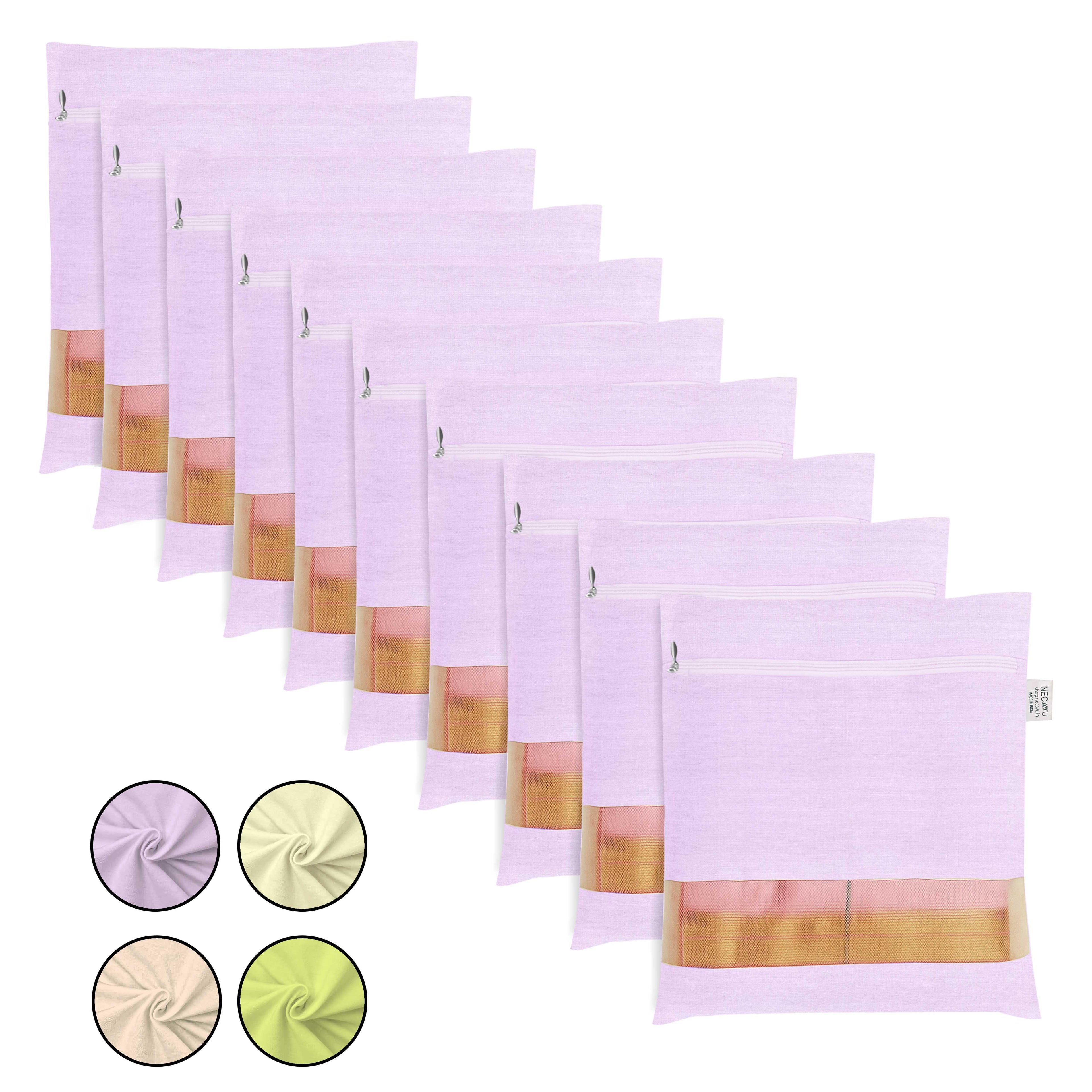 Set of lavender saree bag with transparent mesh & zipper on a white background (NC-SRZ-LVR)