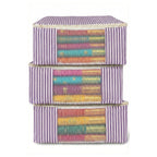 Set of three violet striped saree storage bags on a white background (NC-SRO-VLT)