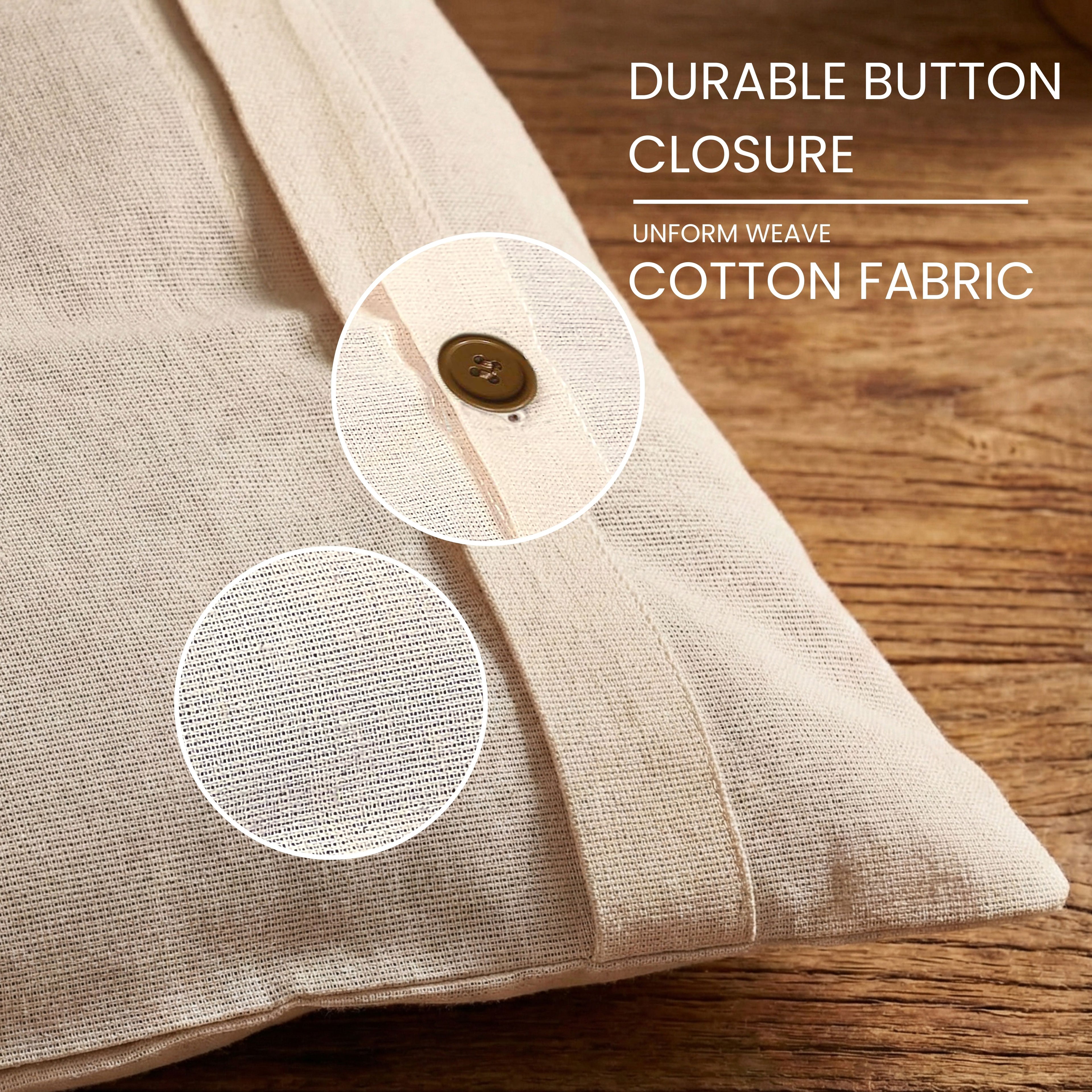 Close-up of Saree bag with a button closure on a wooden surface, highlighting durable button closure and uniform weave.(NC-SRB-NRL)