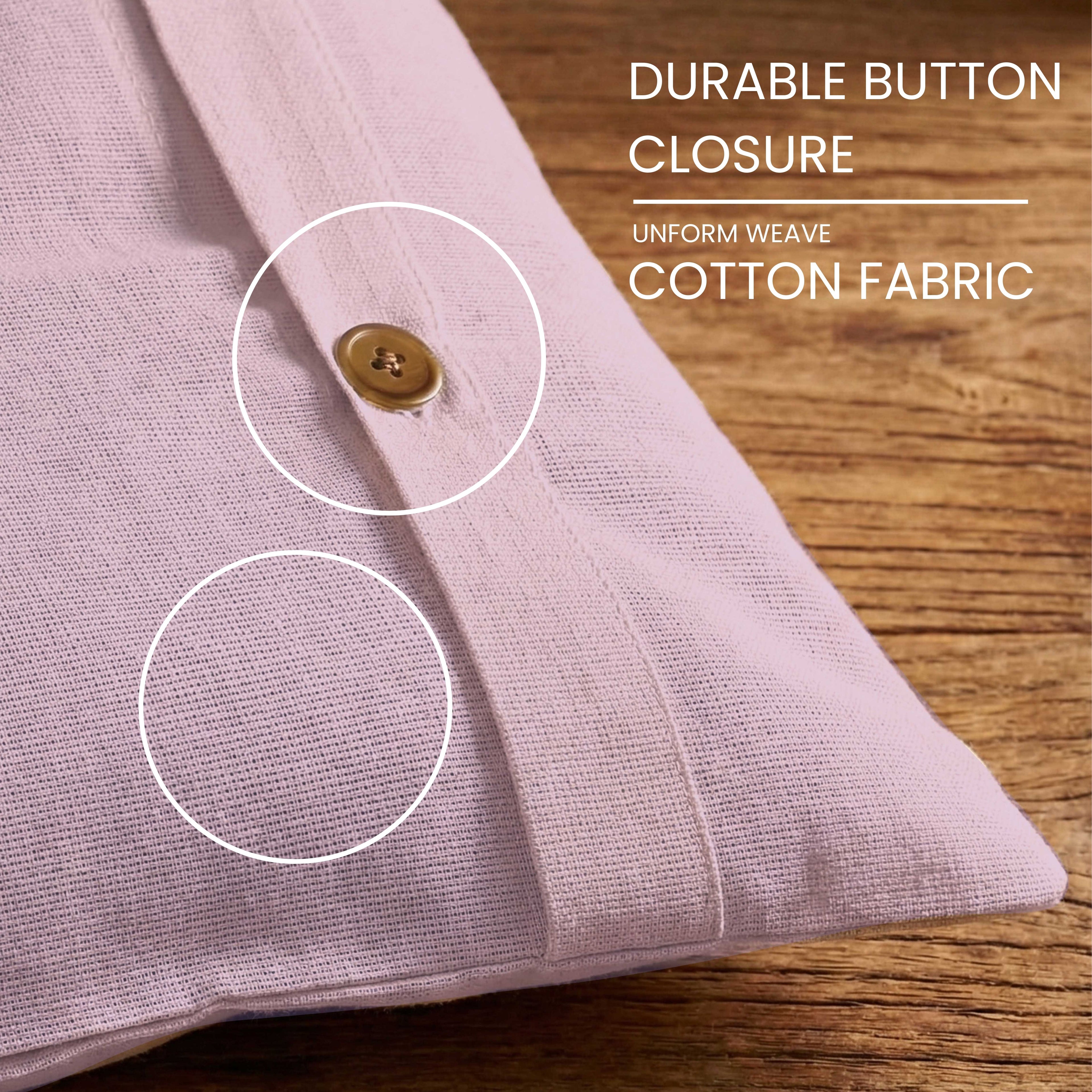 Close-up of a Lavender saree bag with a button closure on a wooden surface, highlighting durable button closure and uniform weave.(NC-SRB-LAV)