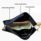 Black pouch with open view showing main compartment, inner pockets, and high quality stitching. NC-DMC-BLK