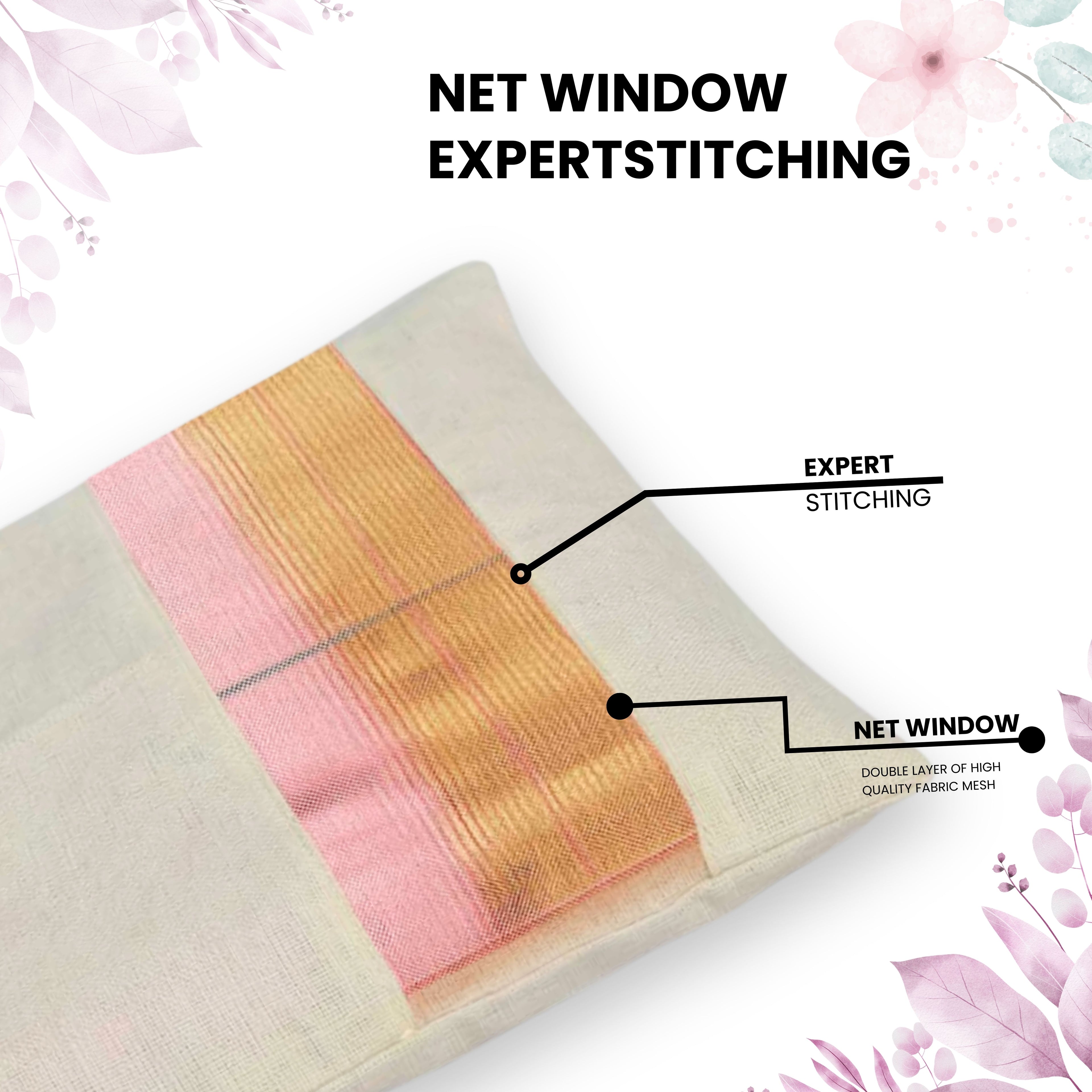 Saree bag with net window and expert stitching highlighted on a white background (NC-SRB-NRL)