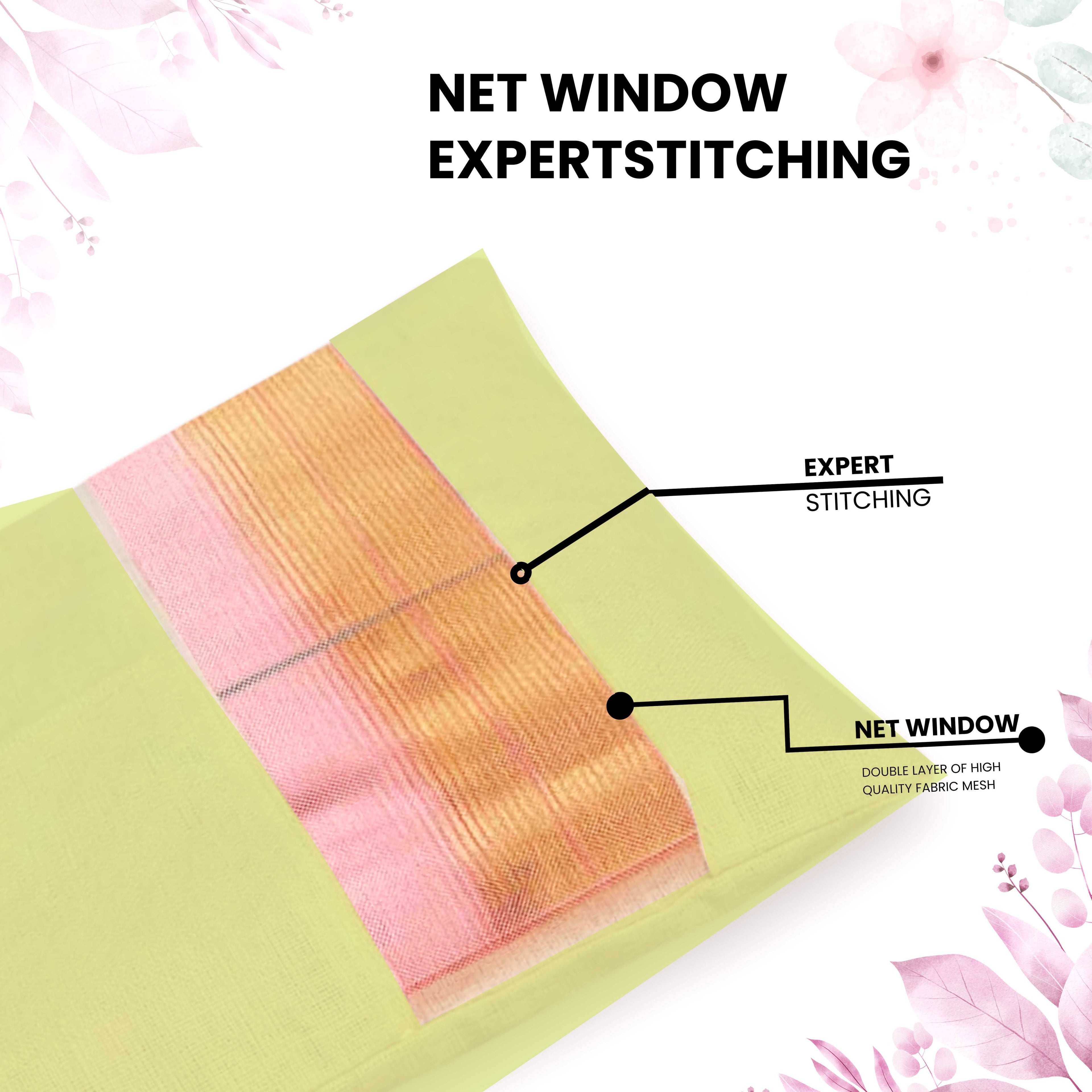 Green saree bags with Transparent mesh window and expert stitching highlighted on a white background (NC-SRB-GRN)