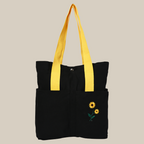 Cotton tote bag - black color with sunflower embroidery (PT-TRO-YLW)
