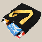 Black cotton bag with sunflower embroidery Flat view (PT-TRO-YLW)