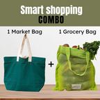 NECAVU Smart Shop Bundle | 1 Market Bag + 1 Set Grocery Bags (Pack of 2) | Eco-Friendly & Reusable Shopping Bag Combo