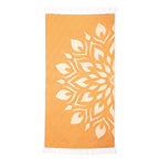 Orange towel with white leaf pattern on a white background VU-MND-SUN