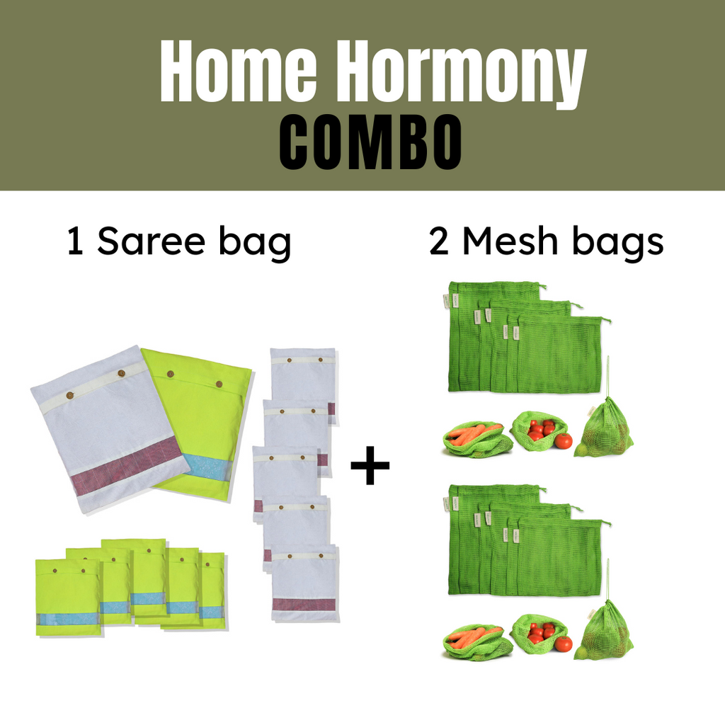 NECAVU Home Harmony Pack | 1 Set Saree Bags (Pack of 6) & 2 Sets Mesh Bags (Pack of 6 Each) | Wardrobe Organizer & Travel Storage