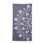 Gray towel with white leaf pattern on a white background VU-MND-MNT