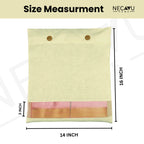Measurement chart for a off white saree bag product with dimensions and brand name. (NC-SRB-OWT)