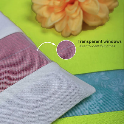 NECAVU set of 12 cotton saree covers for storage | cotton saree bags storage with transparent mesh window | Eco-friendly and reusable saree bags for wardrobe (Off-White(6) + Green(6))