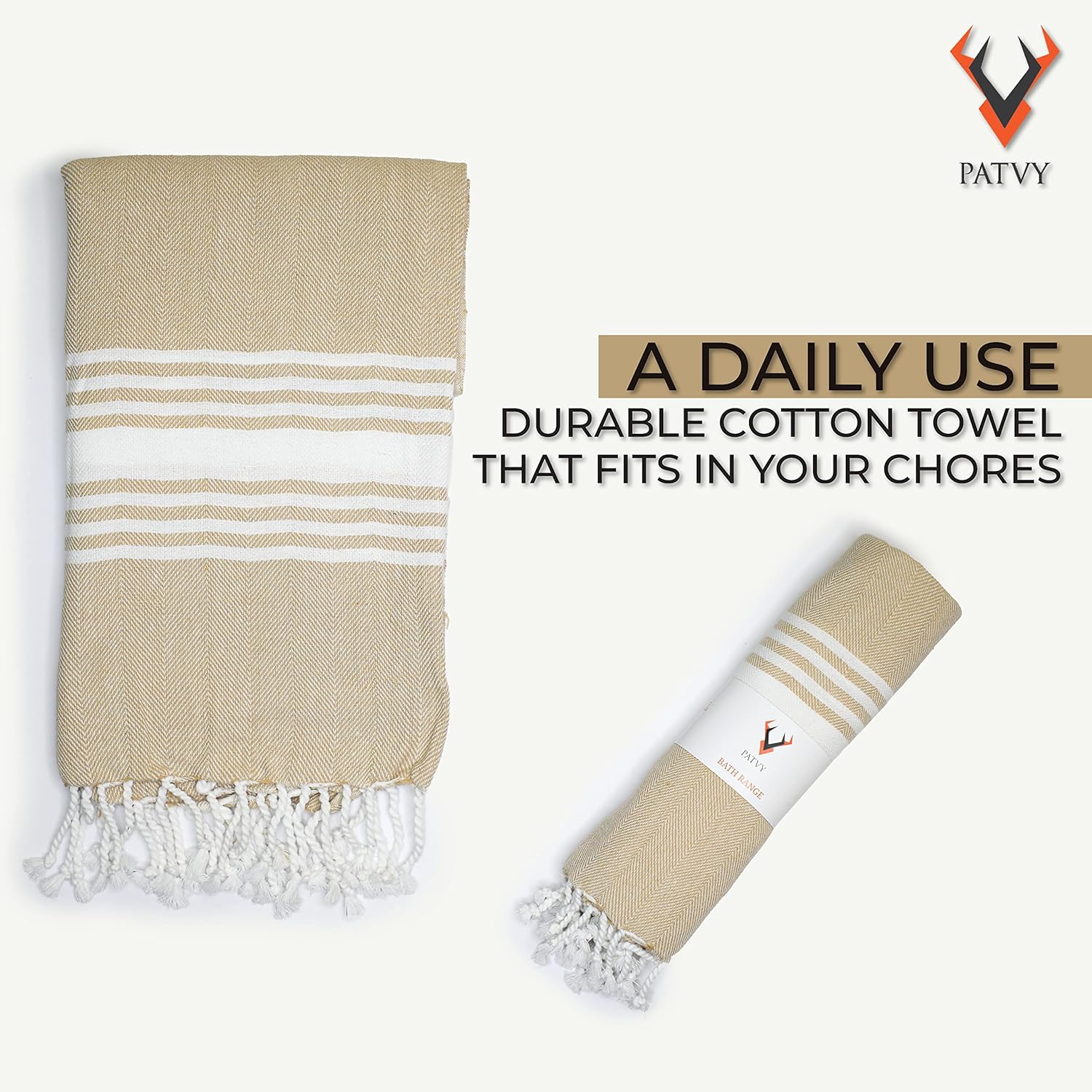 PATVY Cotton Bath Towel(Pack Of 1, Beige), 90 TC, 152.4 X 75 Cm PT-HMM-BGE