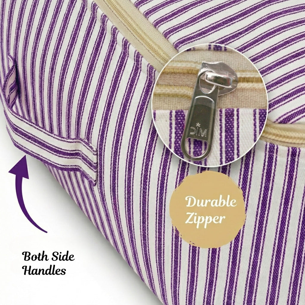 violet striped saree storage bags  with durable zipper and side handles (NC-SRO-VLT)