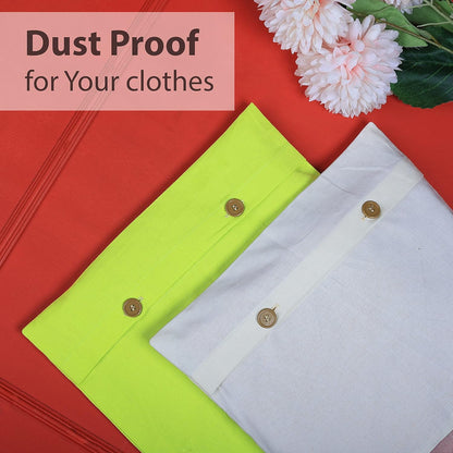 NECAVU set of 12 cotton saree covers for storage | cotton saree bags storage with transparent mesh window | Eco-friendly and reusable saree bags for wardrobe (Off-White(6) + Green(6))