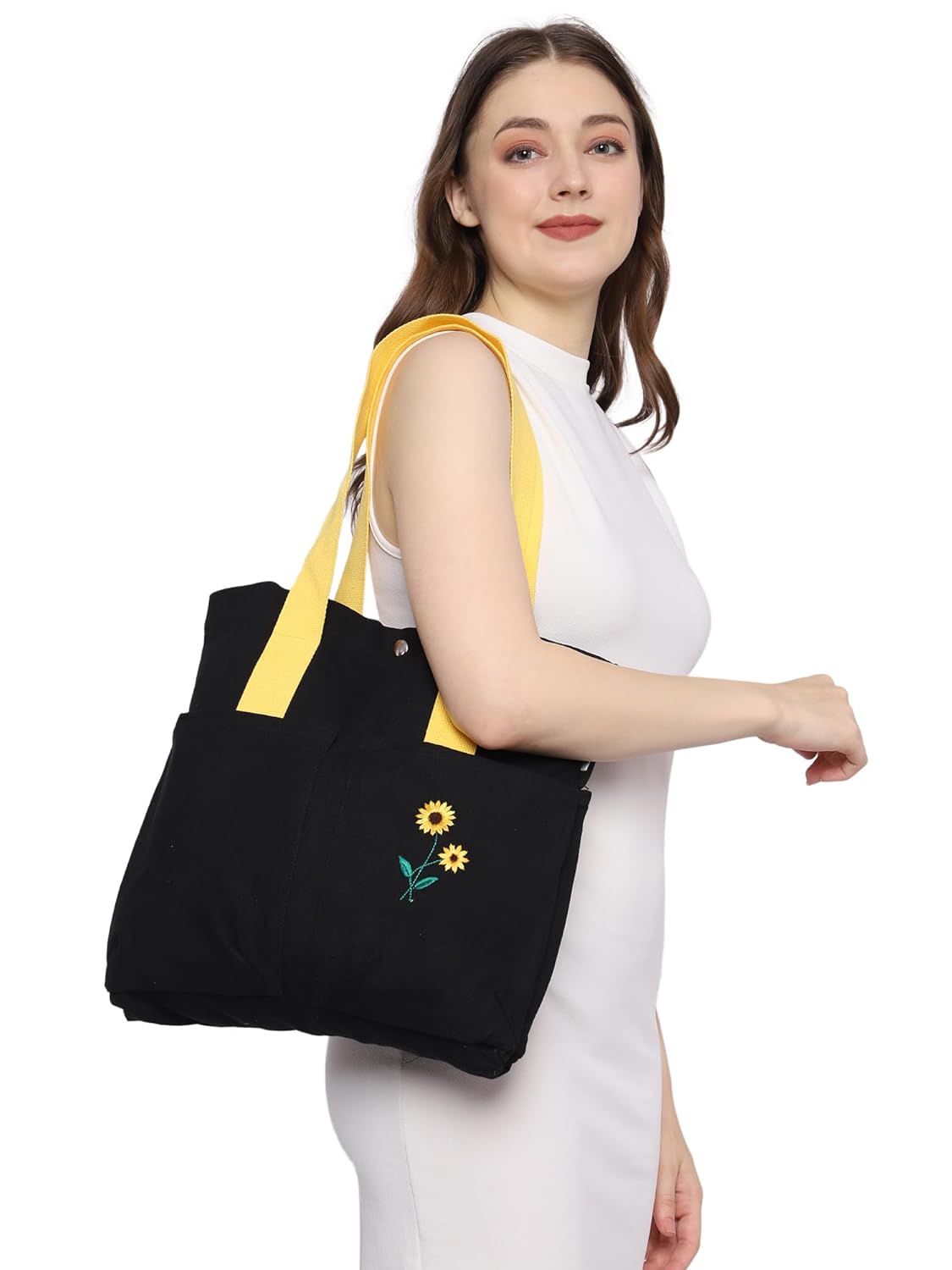 Image of Necavu cotton tote bag,sunflower variant,front view 