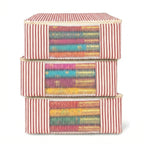Set of three Red striped Saree organizer bags with colorful sarees neatly arranged (NC-SRO-RED)