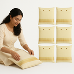 Woman arranging  off white saree bags  on a white background (NC-SRB-OWT)