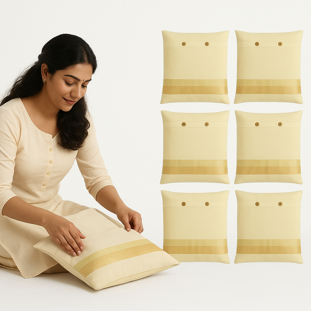 Woman arranging  off white saree bags  on a white background (NC-SRB-OWT)